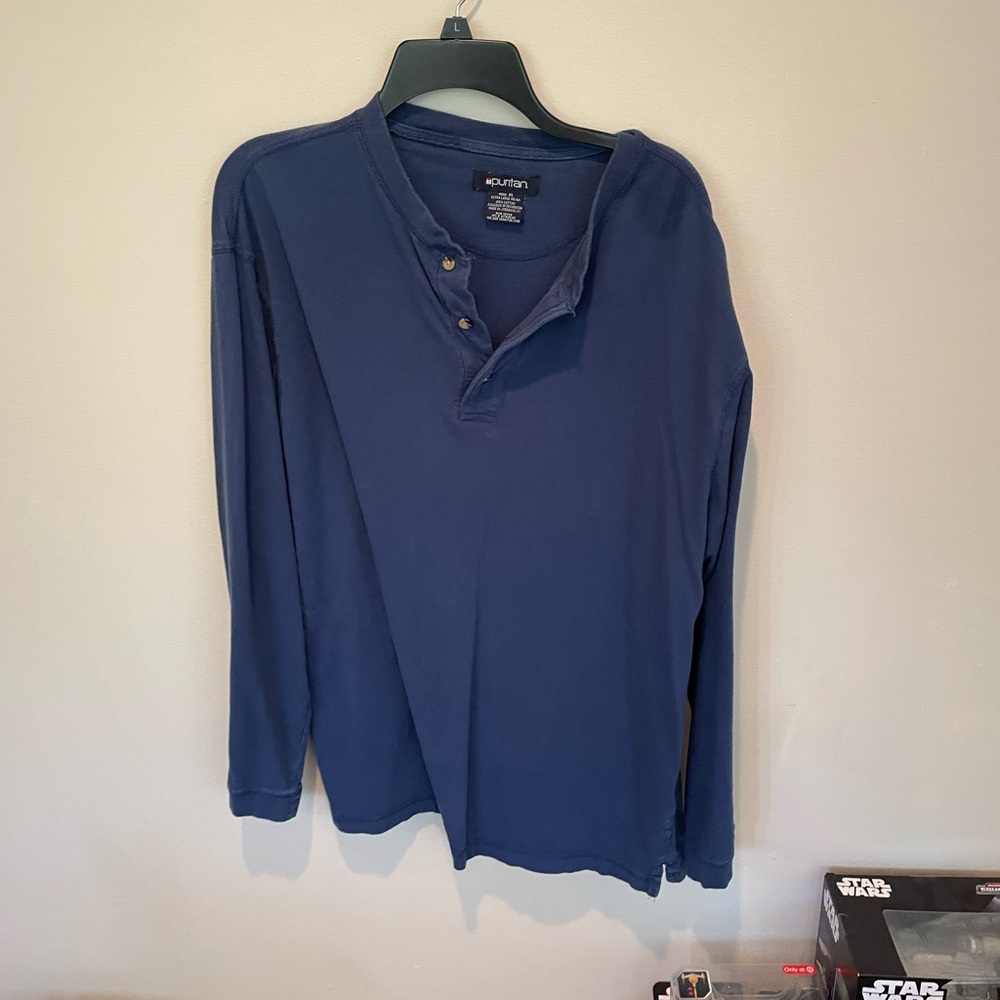 Puritan Men's Navy Long Sleeve Henley Shirt